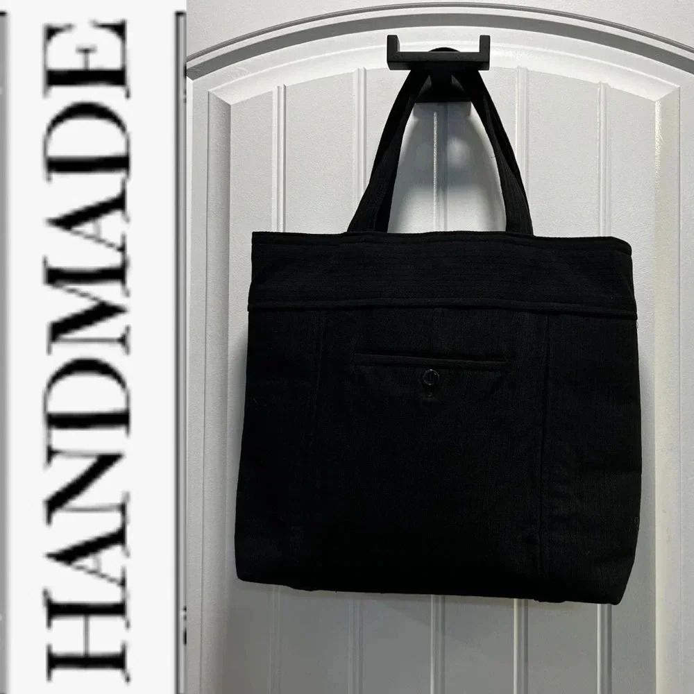 Handmade Handbag‎ made from Mens Black Dress Pants.